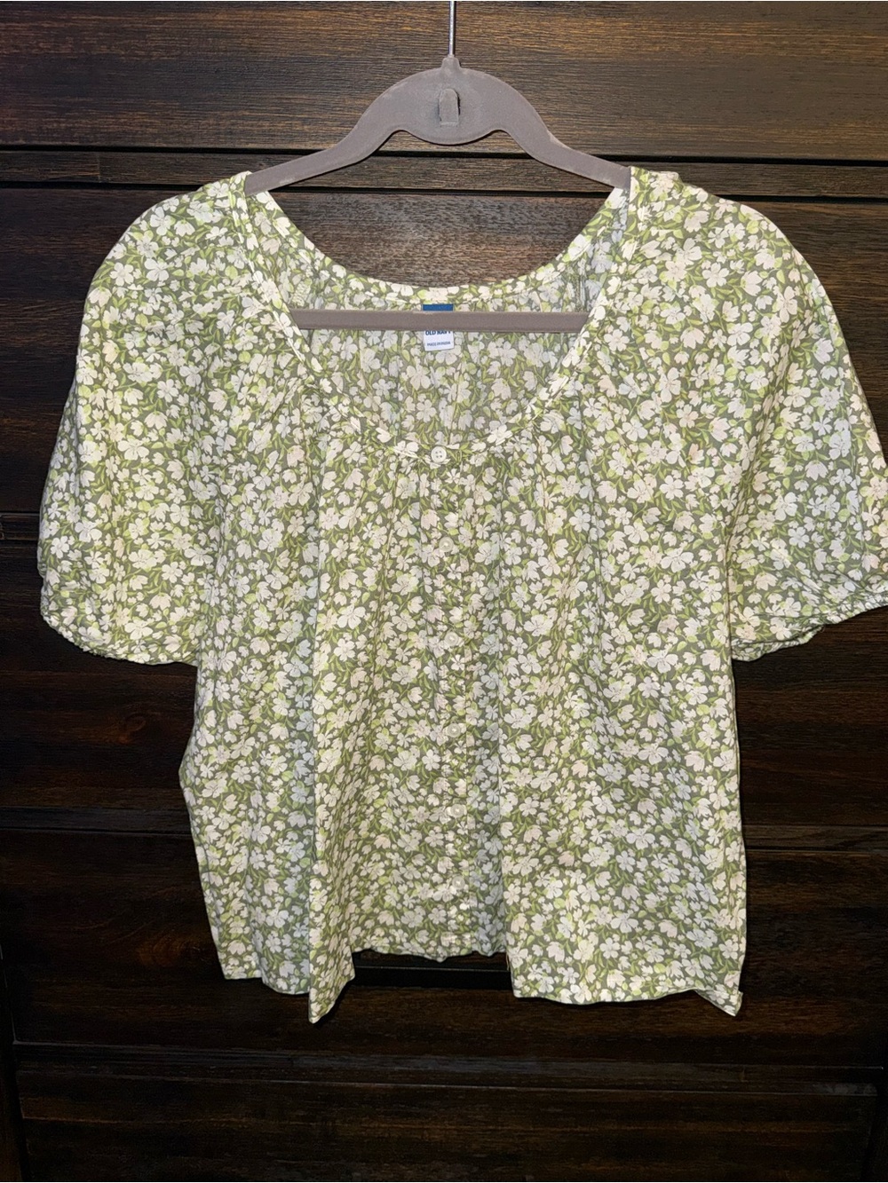 Old Navy Women's Green Floral Puff Sleeve Blouse
